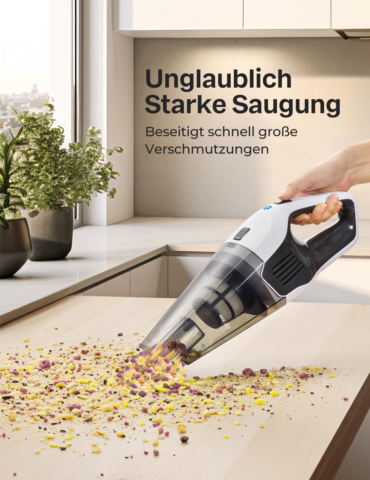 Handheld vacuum, powerful, portable, lightweight, cordless handheld vacuum with 25-30 minutes of long runtime, rechargeable battery, and fast charging for car, carpet, stairs, pet hair.