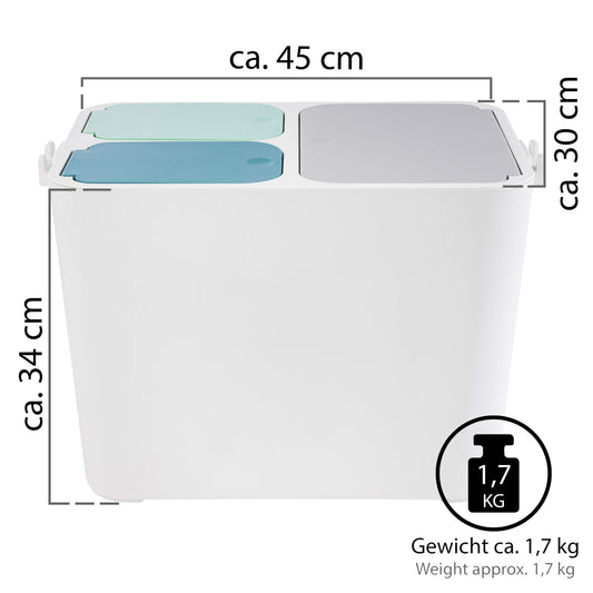 ONVAYA® Waste Separation System Tom | Waste separation with multiple compartments | Trash can in cream-white | Waste bin for kitchen & bathroom (36 liters, Gray-Mint-Petrol)