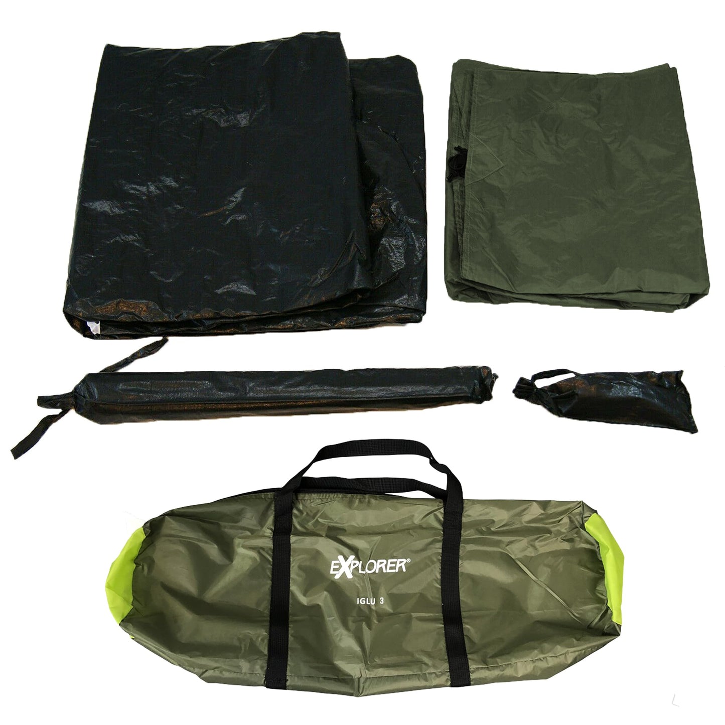 Explorer tent igloo 3 double roof dome tent with awning igloo tent 3-4 people 240 x 110 x 130 cm 1500mm water column weather-protected entrance outdoor hiking family camping green