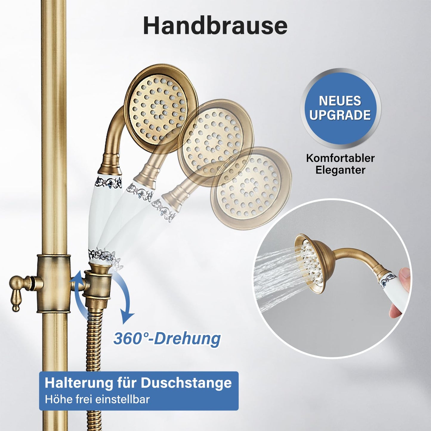 Suguword Vintage Brass Shower System with Ceramic Handles Tub Spout Brass Shower Faucet Shower Set Shower System Rain Shower Set with Shower Head Handheld Shower Head Anti-Limescale Shower Set