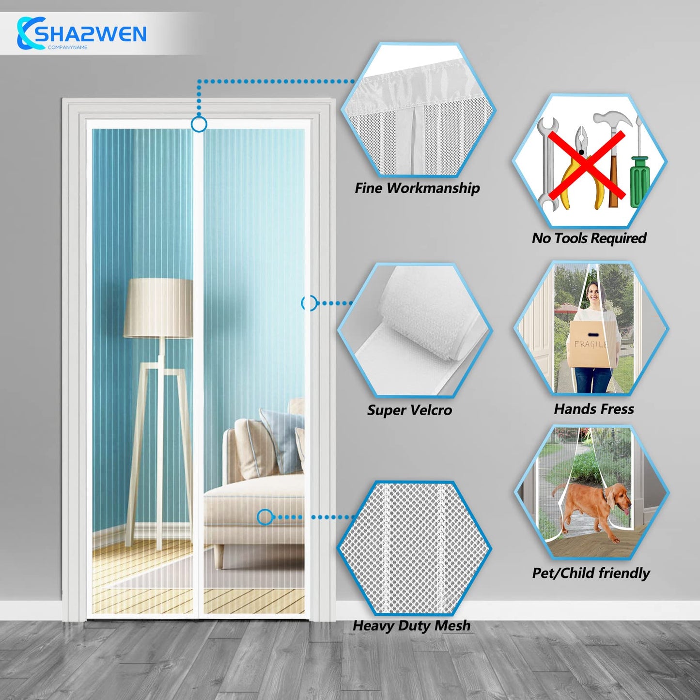 Insect screen door 180x220, SHA2WEN Insect screen door White, Enjoy the summer with your family.