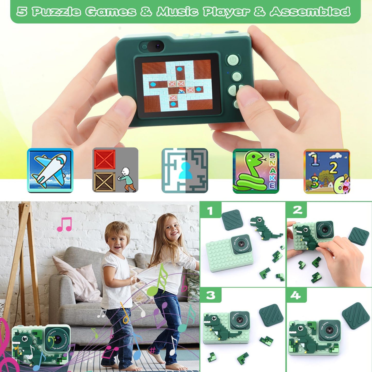 Children's camera, camera for kids, back to school birthday gifts for boys 3 4 5 6 8 7 9 10 11 12 years old, 32GB 1080P HD digital camera, boys' camera, camera dinosaur kids toy.