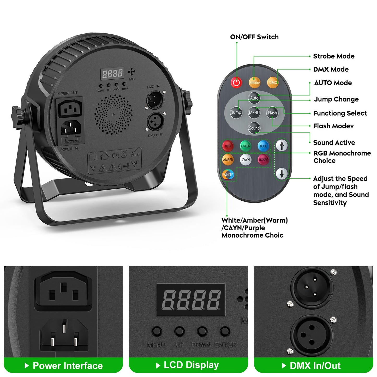 HOLDLAMP 84W LED Par Lights, 14 LED Stage Lights DMX512 4-in-1 RGBW Par Lighting with Remote Control Disco Light for Party Stage DJ Show Bar Halloween Christmas (4 Pack)