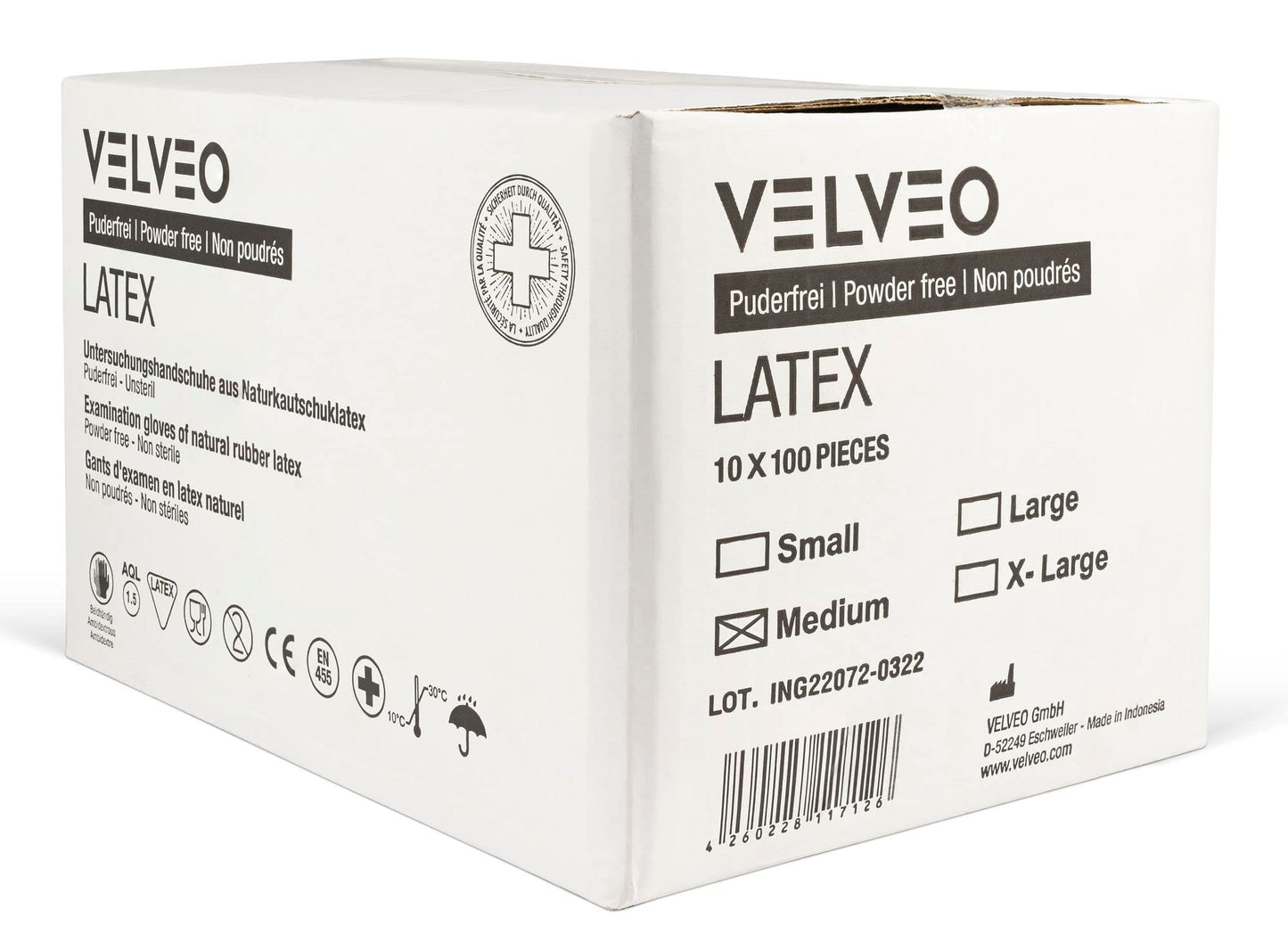 1,000 pieces of latex examination gloves, size selectable: S, M, L, XL Disposable gloves 10 boxes of 100 pieces each size M