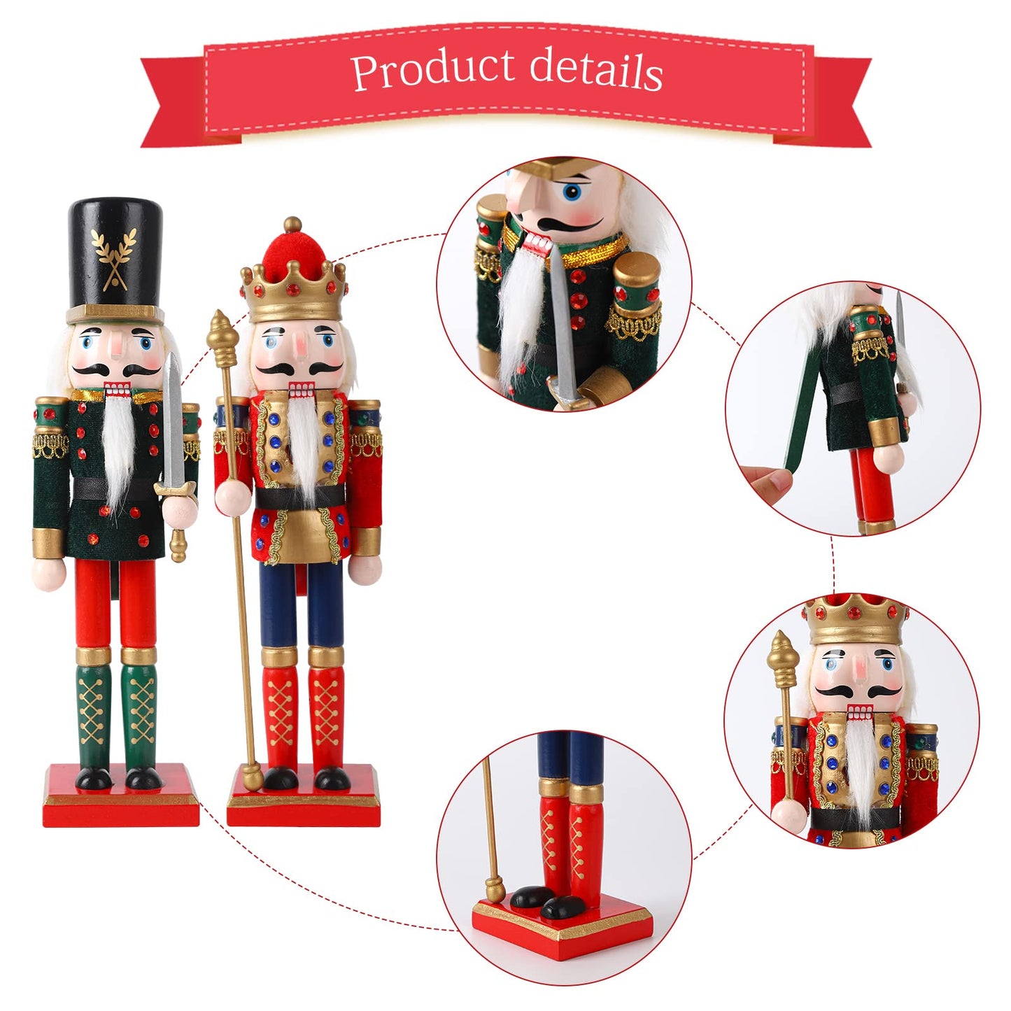 2 pieces Christmas Nutcracker Soldier Wooden Marionette Ornament 30 cm Nutcracker Toy Classic Traditional Christmas Desktop Decorations