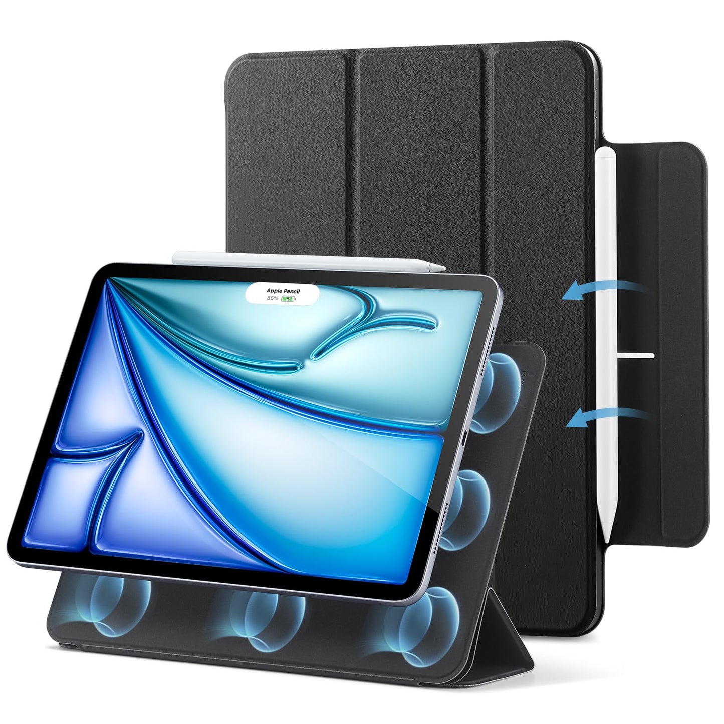 ESR case for iPad Air 11 inch 2025, M3/M2, iPad Air 7/6/5/4 (2024/2022/2020). Strong magnetic attachment, trifold stand cover, supports Pencil Pro/USB-C, auto sleep/wake, Black.