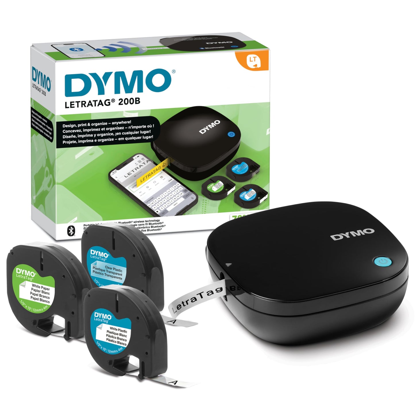 DYMO LetraTag 200B label printer with Bluetooth | compact labeling device | connects via Wireless Bluetooth technology to iOS and Android | includes 3 x label tape