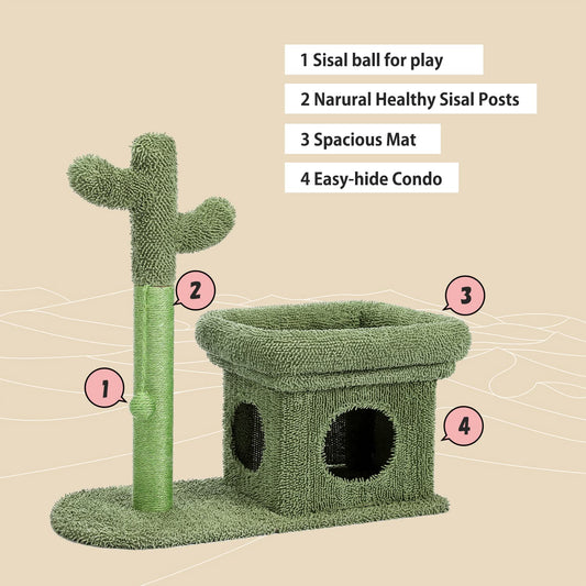 PAWZ Road Cactus Scratching Post, creative scratching post, stylish cat tree, with ball and cat house, height: 70 cm.
