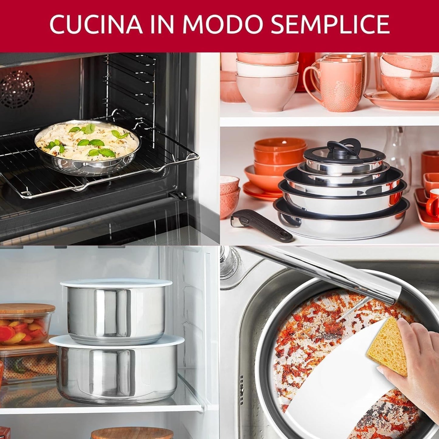 Lagostina Ingenio INOX pot and pan set for induction, stainless steel 18/10, gray, 20 pieces.