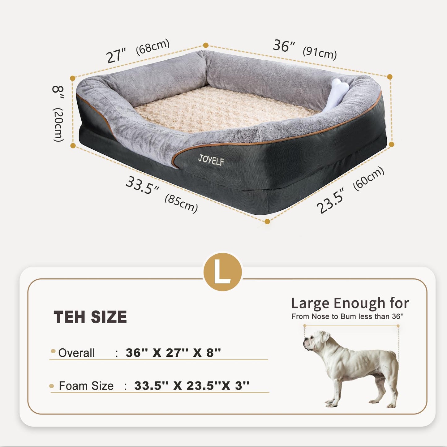 JOYELF Large Dog Bed Memory Foam orthopedic Dog Bed & Dog Sofa with removable washable cover and squeaky toy as gift.
