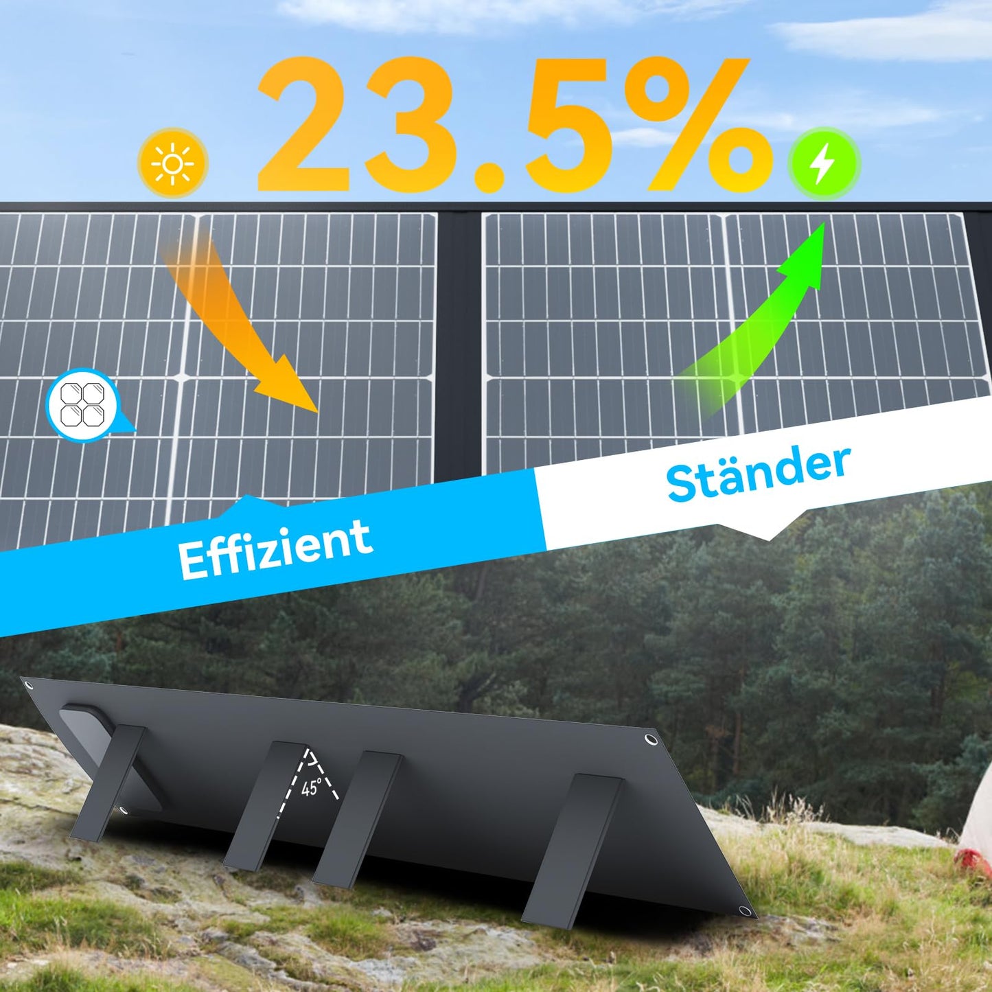 Ecosonique 200W Portable Solar Panel, Foldable Solar Module with Kickstand, USB-C PD3.0 & USB-A QC3.0, MC4 & Multi-Output for Power Stations, Generators, RVs, Camping, Hiking