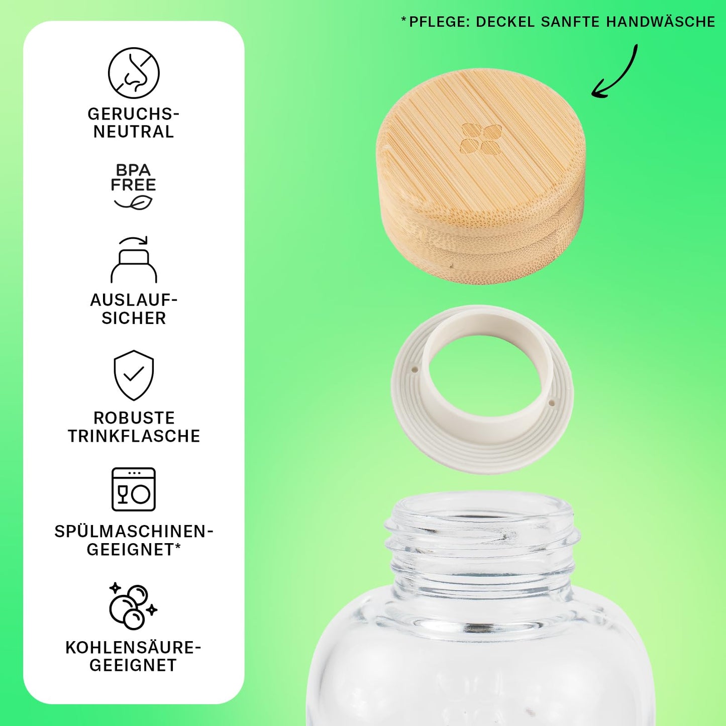 waterdrop® glass bottle 600ml incl. 18 sugar-free drops - gift for women - trial package with water bottle, flavor drops & vitamins - leak-proof bottle suitable for carbonation