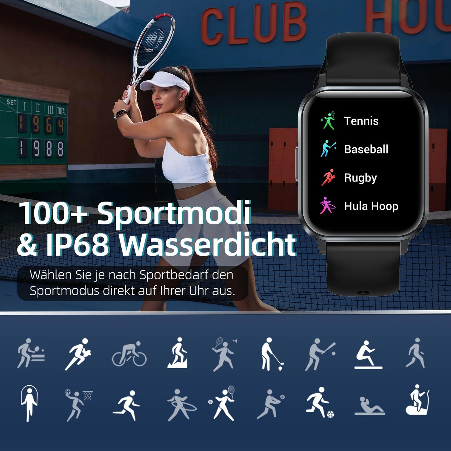 Guardian Smartwatch for women and men with phone function, 1.83’’ fitness band smartwatch with 100+ sport modes, heart rate monitor, SpO2 monitor, sleep tracker, step counter, stopwatch for iOS Android.