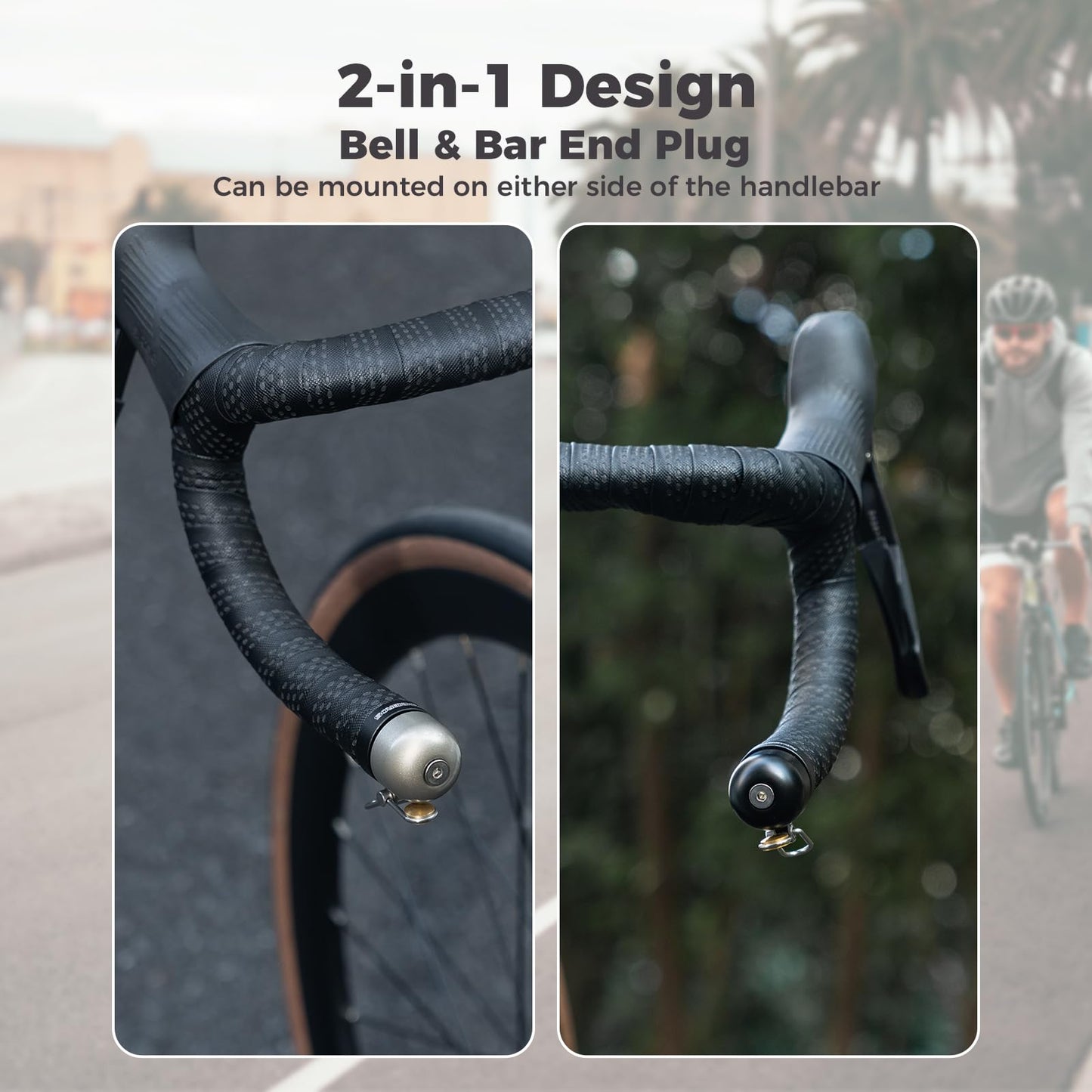 ROCKBROS 2in1 bike bell as handlebar plug, bike bell as handlebar end caps, mini bell bike horn suitable for road bikes with curved handlebars, drop bar road handlebar 22.2 mm Titanium