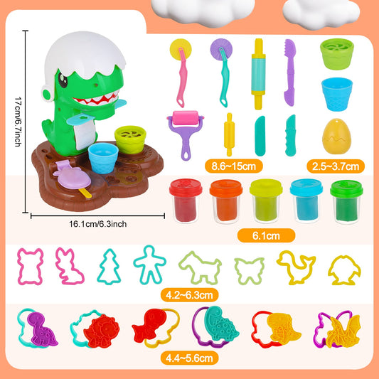 Herefun dough accessories set, Kitchen Creations dough tools for kids with 5 dough, kids' dough with accessories, Dinosaur Kitchen Dough Set for kids 4+ years old Christmas Birthday Gift