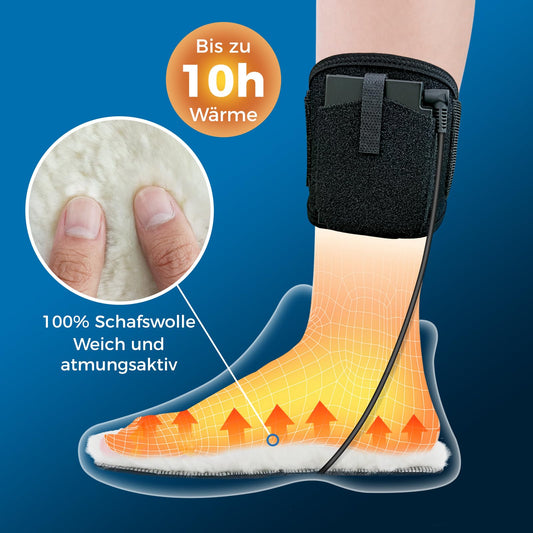 AROMA SEASON Heated insoles with sheep wool battery | Warm heated feet for skiing, snowboarding, hiking, fishing | High heating and battery performance | Shoe sole (Beige, Black, 39 EU)