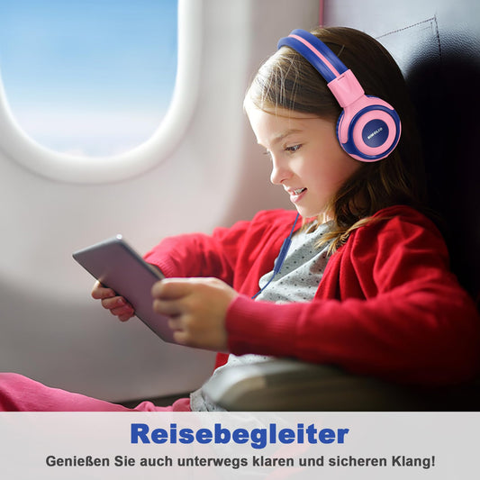 2 sets of headphones for children with portable cases, kid-safe headphones with limited volume, wired headphones for girls, boys, on-ear kids' headphones for school, travel mint + pink