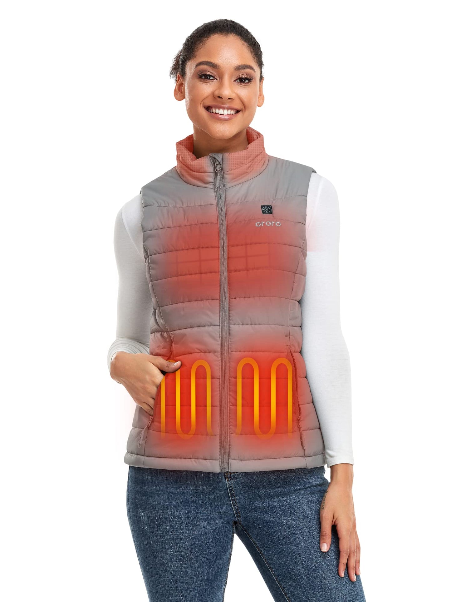 ORORO Women's Heated Vest with Powerbank, Women's Heated Vest Up to 10 Hours of Warmth - Charger Not Included (Silver Grey, M)