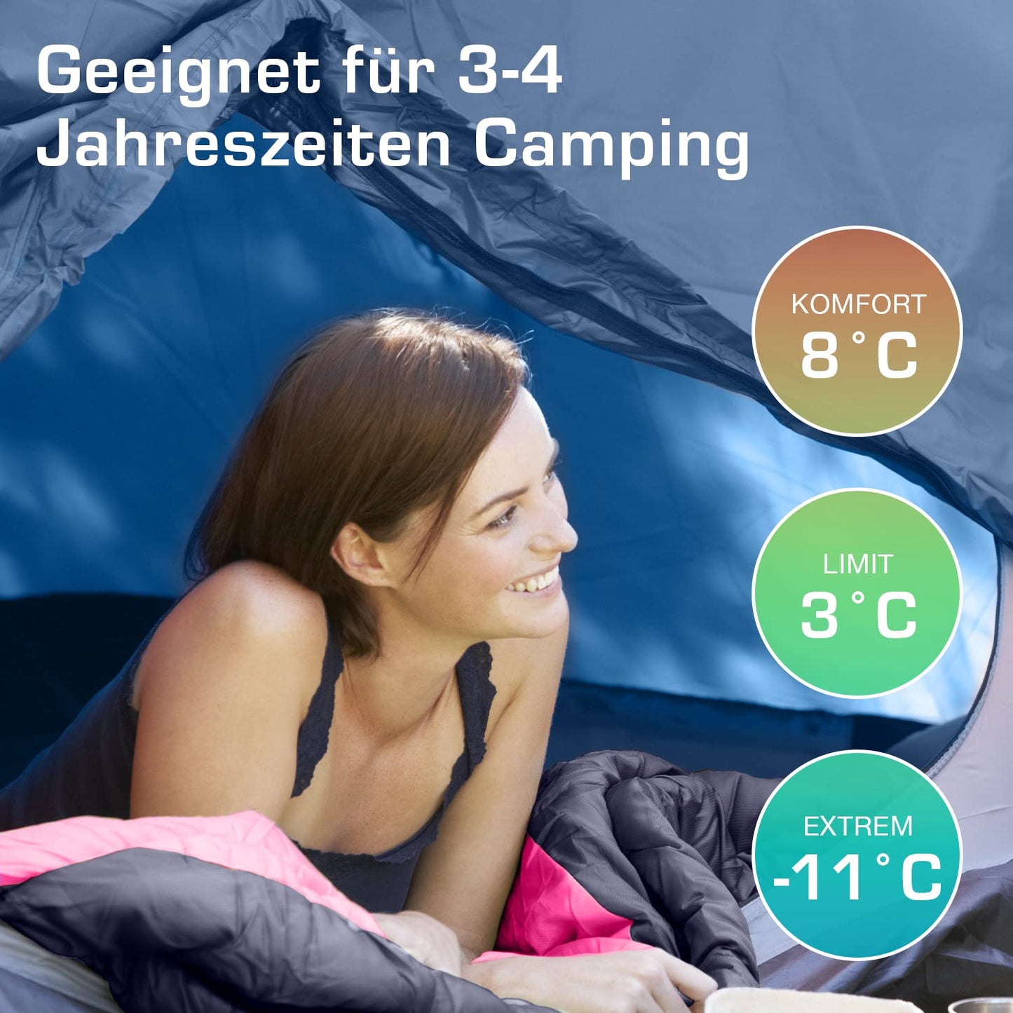 Active Era Premium Mummy Sleeping Bag 250 GSM, Winter & Summer Sleeping Bag, 0°C to 15°C, Indoor and Outdoor Camping, Festivals, Sleeping Bag Water-resistant, Ultralight, Small Pack Size - Pink