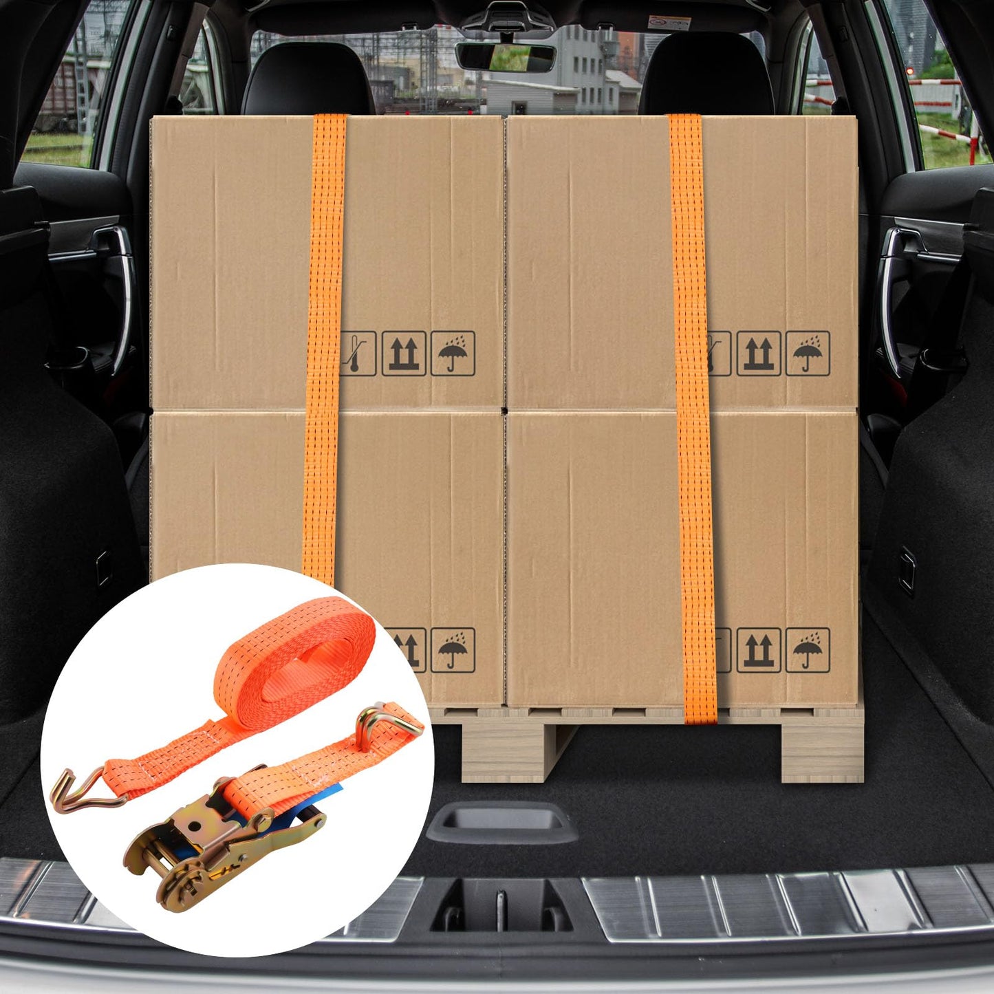 4 pieces of 2000kg 3m ratchet tie-down straps, 2 pieces, with hooks. Ratchet straps lashing EN 12195-2 35mm 2000 daN 2t for professional load securing.