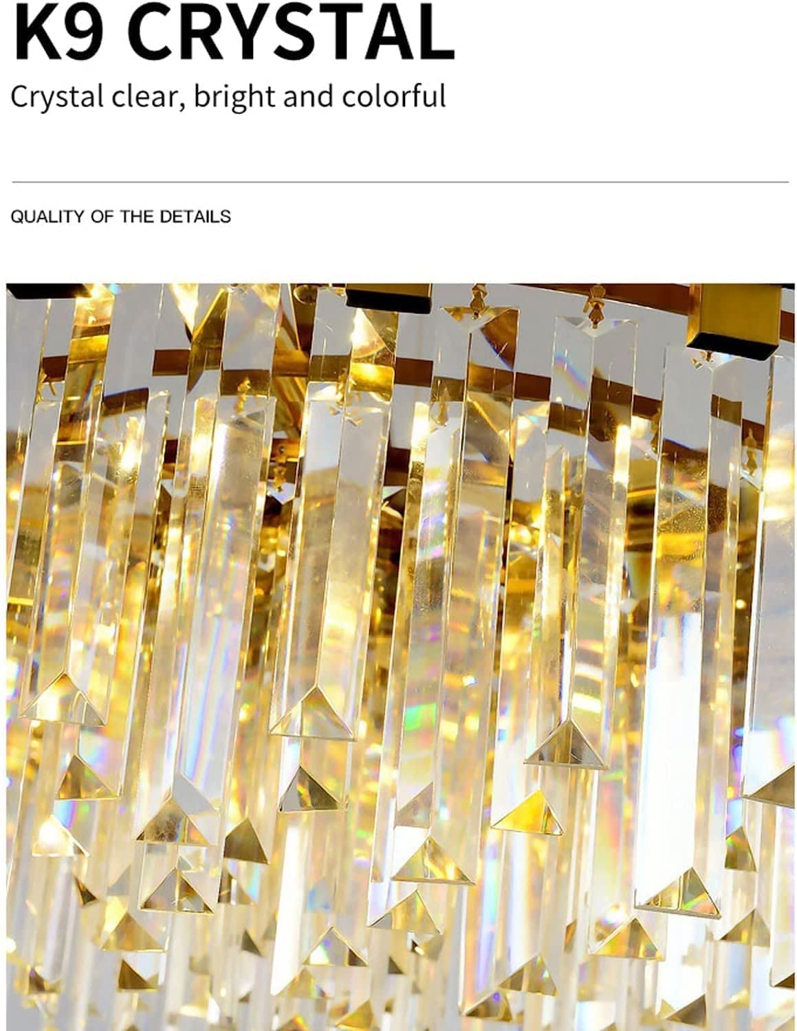 AHXIAOZN Modern Crystal Chandelier, Crystal Ceiling Light Gold, 9xE14 Lights for Dining Room, Kitchen, Living Room, Bedroom, Hallway, Café, Bar
