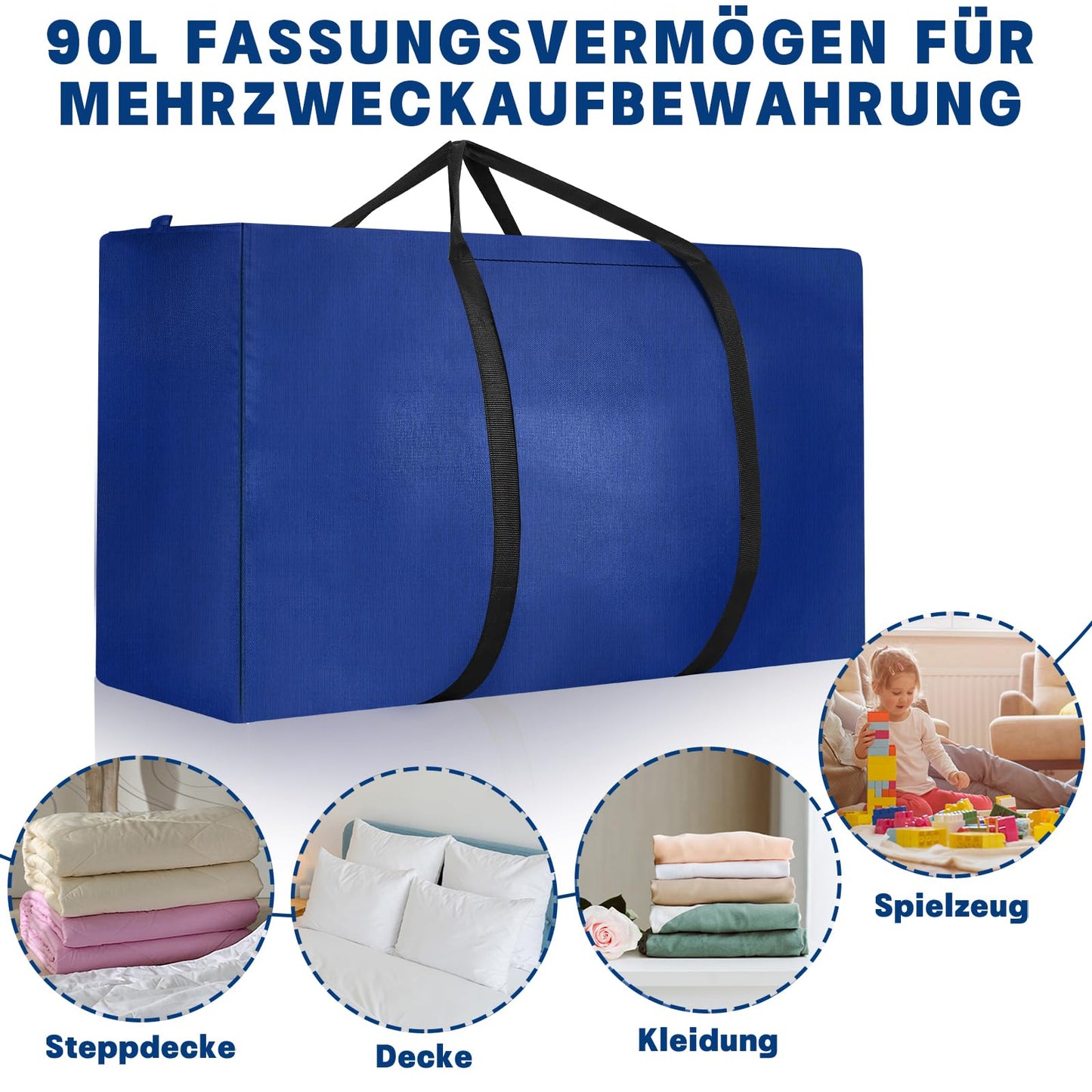 Dntorx 4 Pieces 120L Large Storage Bag, Oxford Heavy-Duty Moving Bags with Zipper Handle Moving Box Large Travel Bag Tote Bag for Comforters Clothes Bedding (Blue)