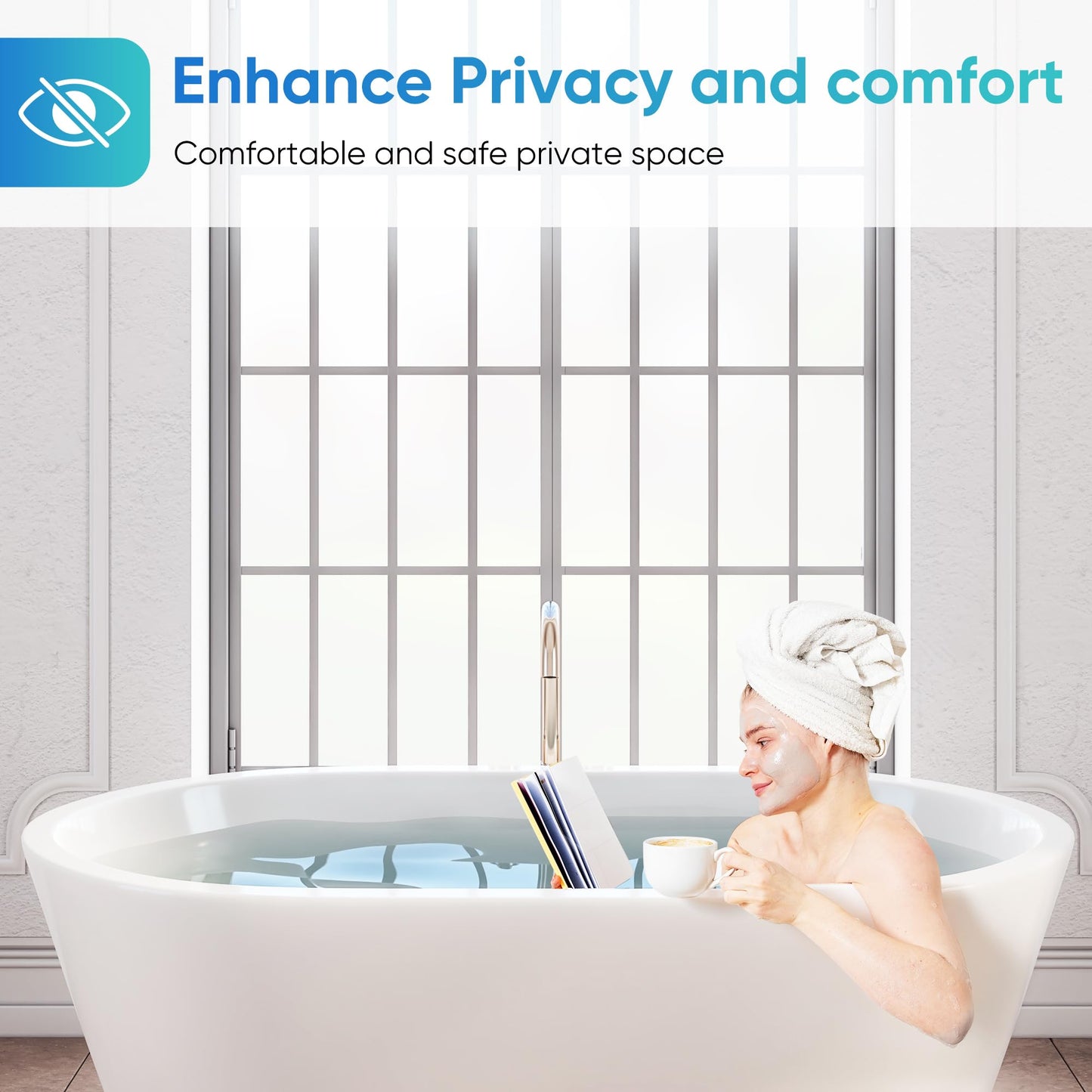 Funfox Window Film Opaque Self-Adhesive, Static Frosted Glass Film with UV Protection, Privacy Film White Matte for Bathroom Office Bedroom, Easy to Remove Without Glue, 88x200cm