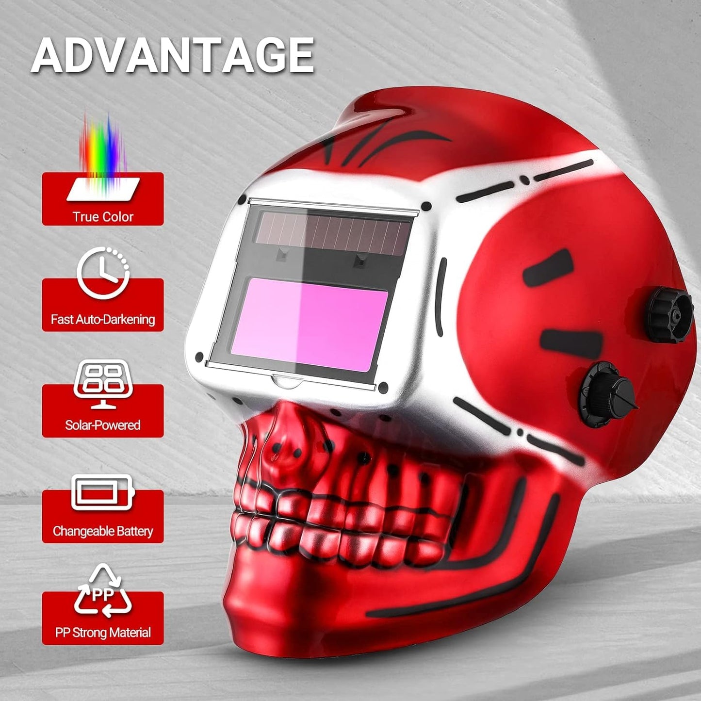 DEKO Solar Powered Welding Helmet Automatic Welding Helmet Professional Hood with Adjustable Shade Range 4/9-13 for Mig Tig Arc Welding Mask Skull Design