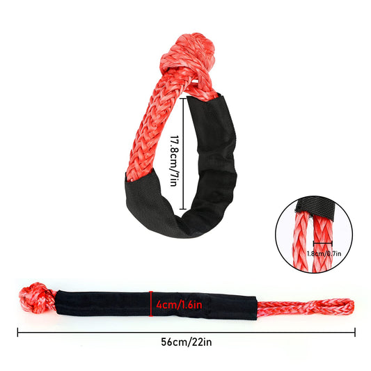 2 pieces of shackles, Professional Soft Shackle with 35,000 pounds breaking strength Soft Off-Road Shackle Rope for Truck ATV-Lock vehicles towing (Red)