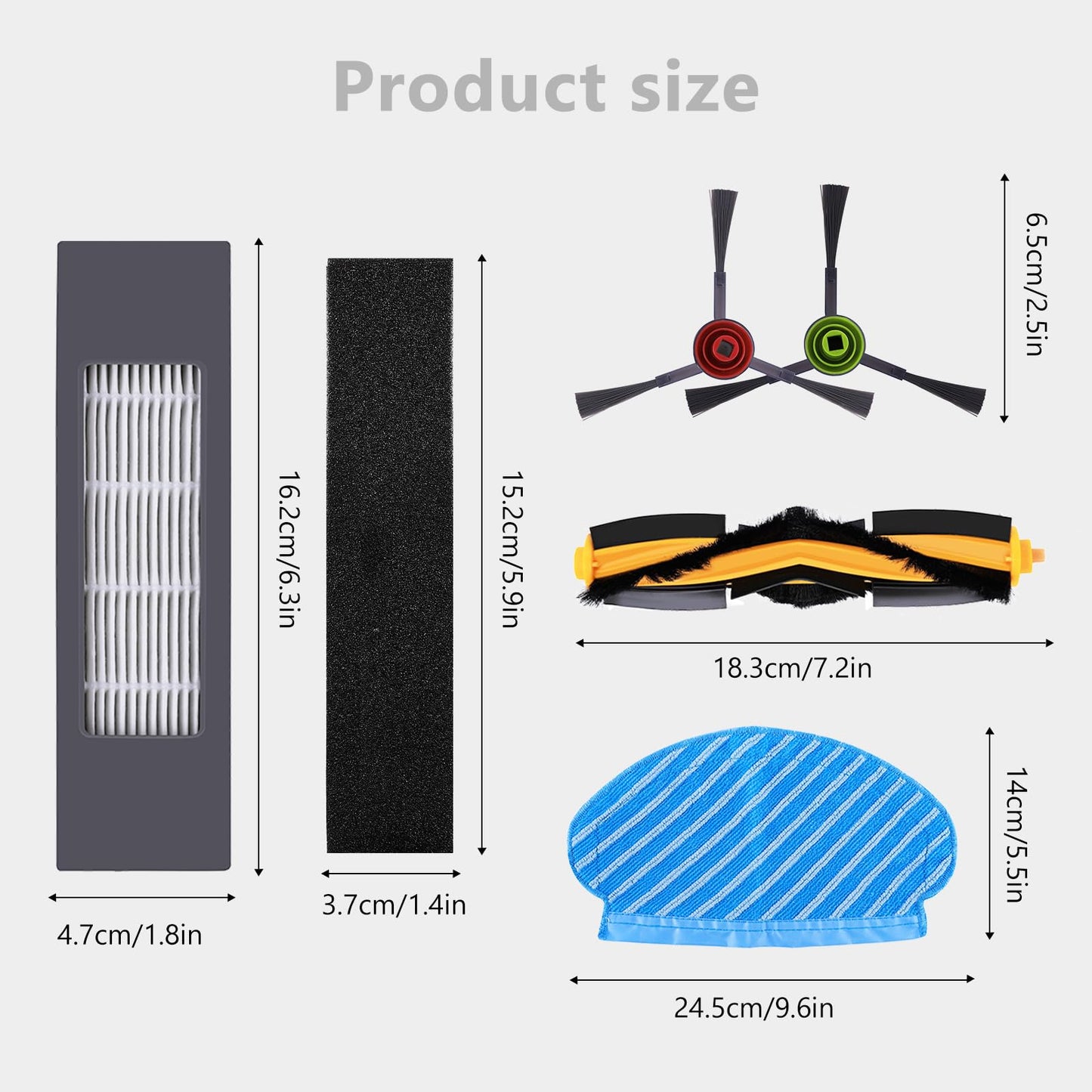 KEEPOW 15 pcs Replacement Parts Accessories Set for Ecovacs Deebot OZMO 950 920 yeedi 2 hybrid Vacuum Robot, (1 main brush + 3 filters + 8 side brushes + 3 mopping cloths)
