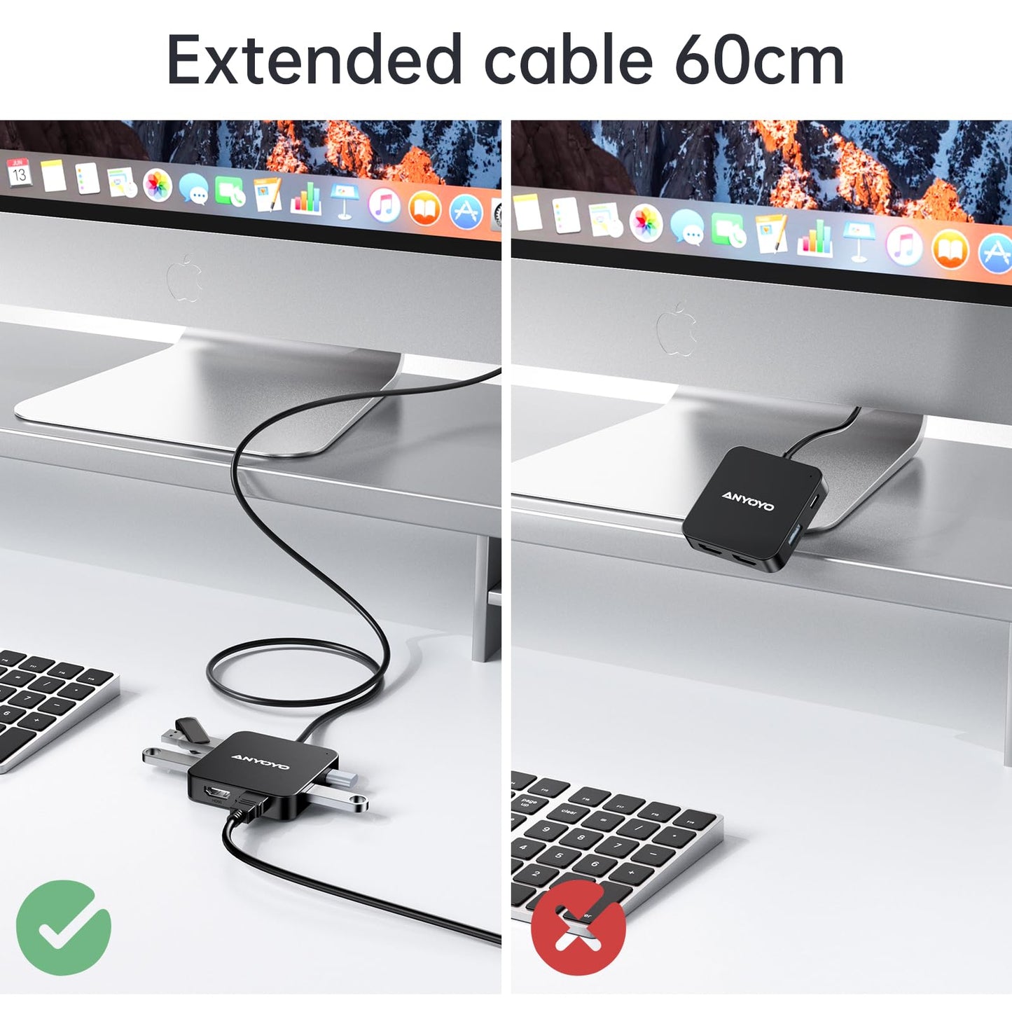 Docking Station for 2 monitors, Dual 4K 60Hz HDMI adapter, USB C hub with dual 4K HDMI, USB C data, 100W PD, USB 3.0, USBC docking station for MacBook Air/Pro/Dell/HP/Surface/Lenovo.