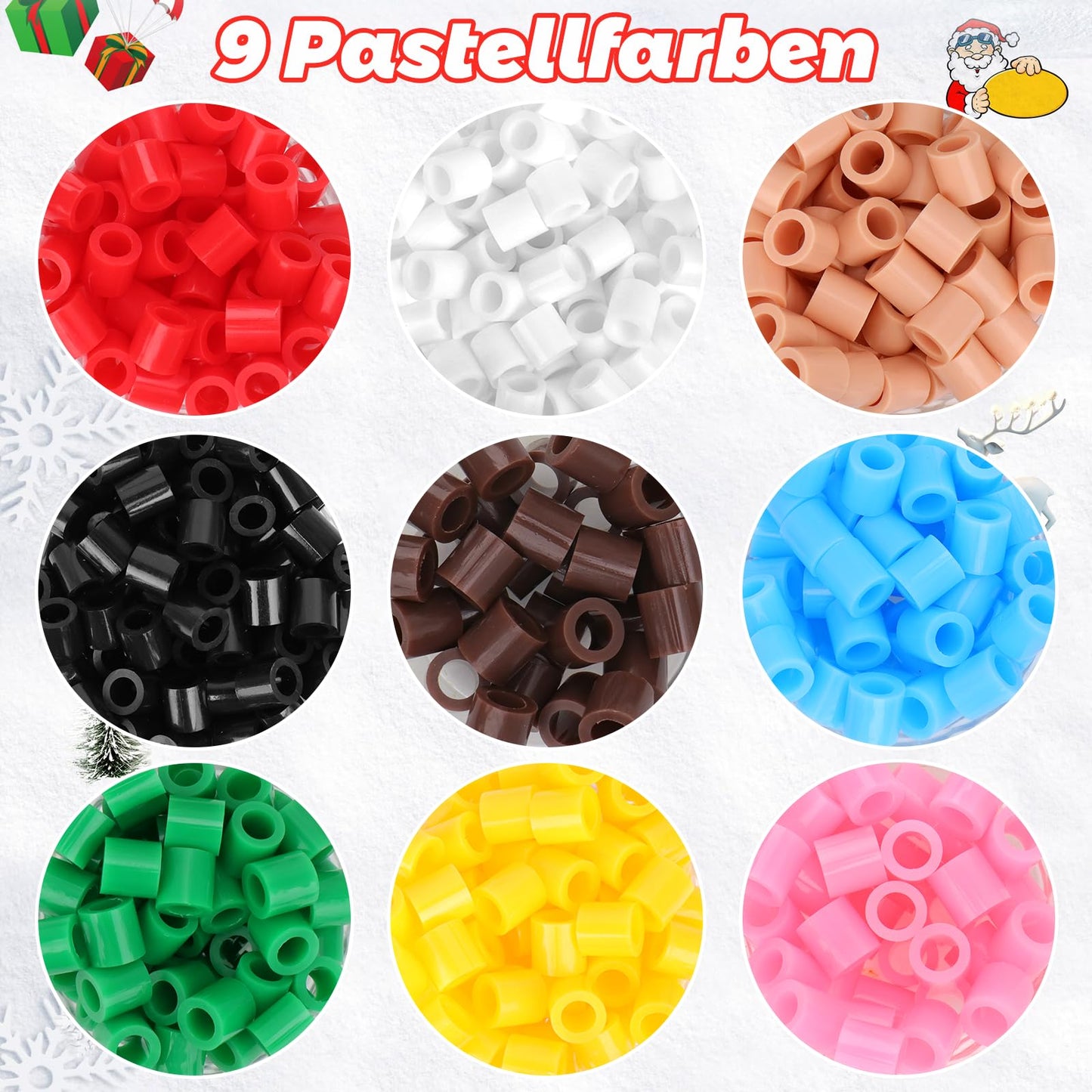 Homgaty Large 10mm Fuse Beads Christmas Set, 1000 Pieces XL Peg Beads with Boards, 12 Patterns and Ironing Paper, 9 Vibrant Colors XL Fuse Beads, Creative Bead Set for Kids 3+