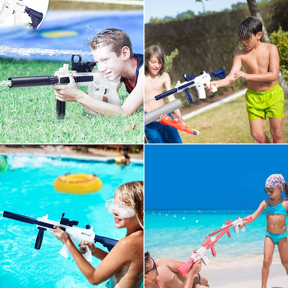 Maxee Electric Water Gun, M416 One-Button Automatic Squirt Gun 26-32 ft with Long Range, Water Toy Guns for Kids Adults Summer Pool Party Beach Outdoor - Pink
