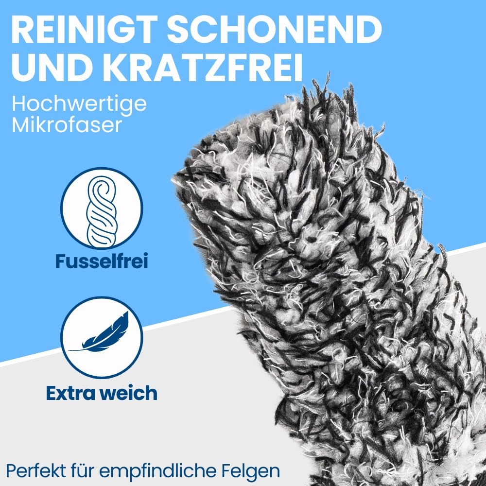 Ivality® Microfiber Wheel Brush Ultra-thin - Standard 36 cm - For a gentle cleaning - Ideal for high-quality wheels - Wheel cleaner Microfiber Wheel Brush Alloy Wheels Auto Wheel Brush