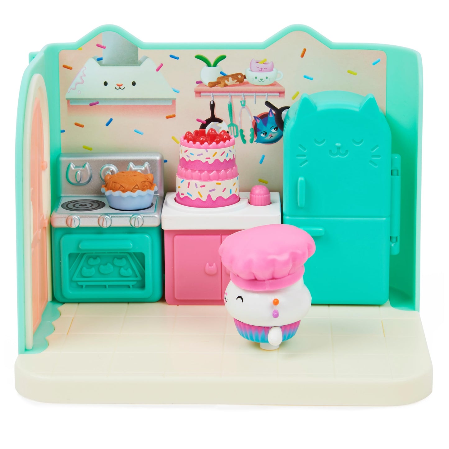 Gabby's Dollhouse Deluxe Room, Bakey with Cakey, Kitchen with Kuchi (Cakey), 3 furniture pieces and 2 surprise boxes with accessories, suitable for children aged 3 and up.