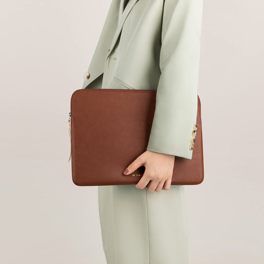 Comfyable Slim Protective Laptop Sleeve 15 Inch compatible with MacBook Air 15 Inch M4 2025 M3 2024 A3114 & M2 2023 A2941, PU Leather Waterproof Cover Computer Case for Mac, Brown