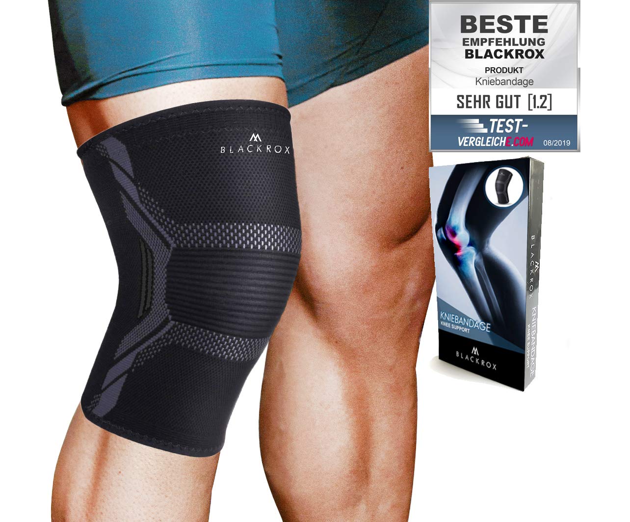 BLACKROX knee brace sports comparison winner compression knee brace, sports knee brace, sports football, jogging breathable, elastic, knee pads, knee brace volleyball women & men (Black, M)