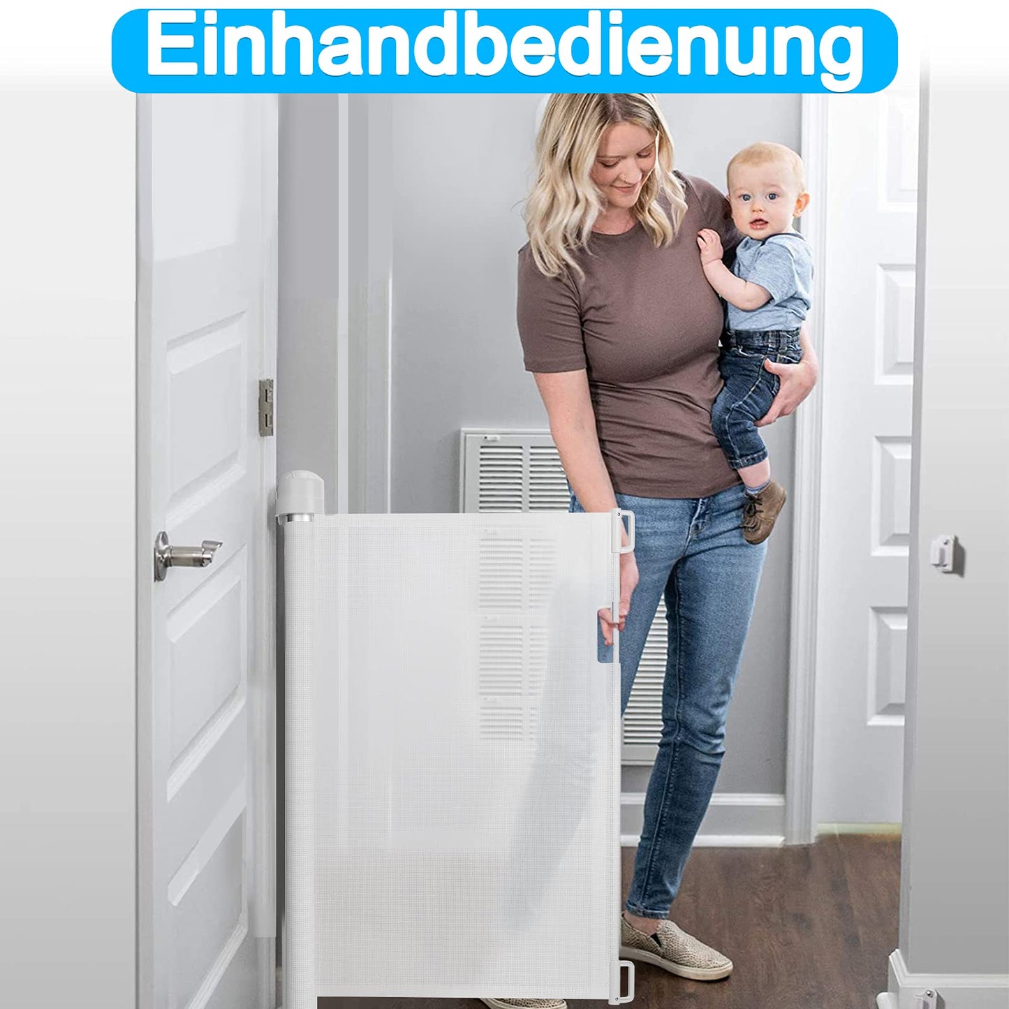 Froadp PVC door guard, retractable baby gate for children and pets, retractable stair safety blind, dog barriers door gate, mobile safety barrier (0-180cm, white)