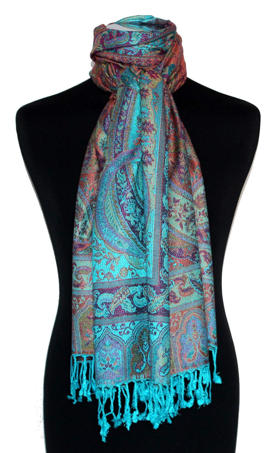 Lorenzo Cana - Pashmina shawl, stole made of natural fiber, opulent paisley pattern in harmonious colors, with fringes women's scarf, 70 x 200 cm - 78599
