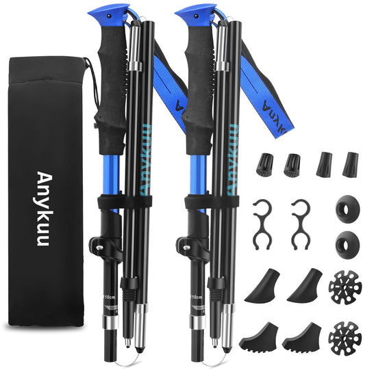 Anykuu hiking poles 2PCS adjustable 110-130cm walking sticks 7075 aluminum ultralight trekking poles with 6 pairs of accessories hiking poles for all terrain walking poles for hiking skiing.