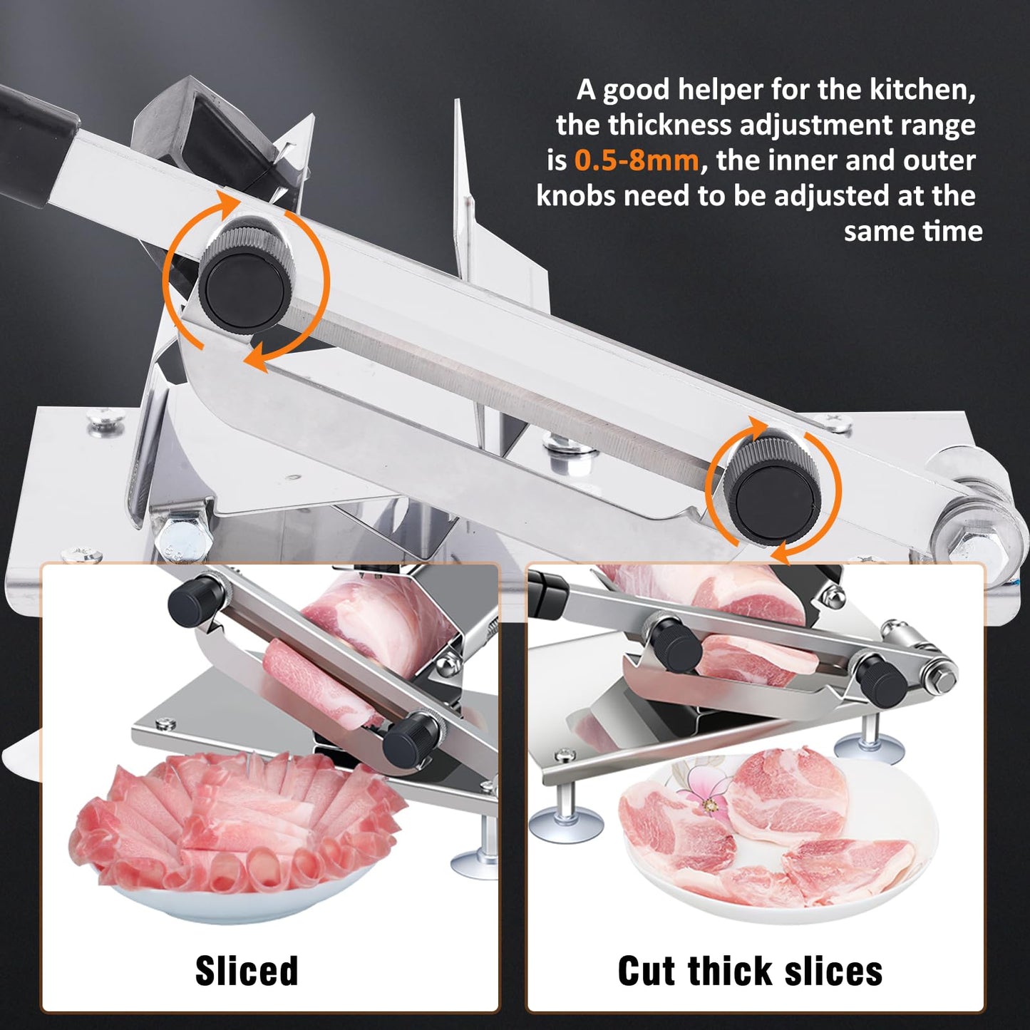 BAOSHISHAN Manual Frozen Meat Slicer 0.5-8mm Adjustable Thickness Meat Slicing Machine for Hotpot Preparation