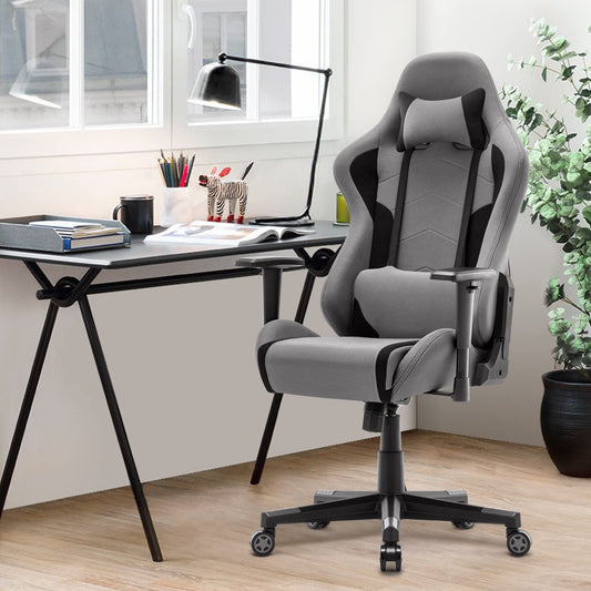 IntimaTe WM Heart Gaming Chair, Ergonomic Fabric Gamer Chair, Racing Office Chair with Adjustable Armrests, Computer Chair with Lumbar Pillow, Padded, Swivel Chair Rocking Function Gray