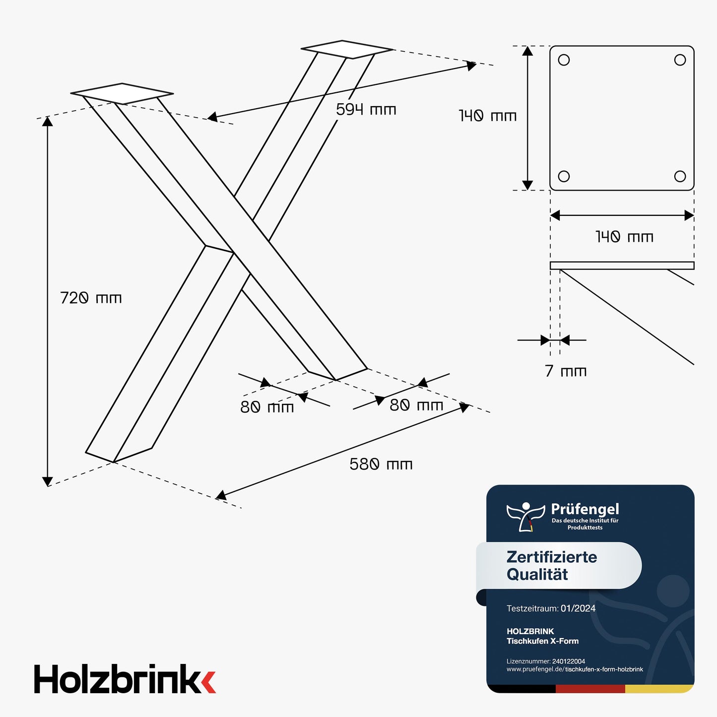 WOODBRINK Table Legs Metal Black X-Shape | Design Table Bases for Coffee Table, Dining Table, Desk, Bench | 1 Piece Furniture Feet 60x72 cm