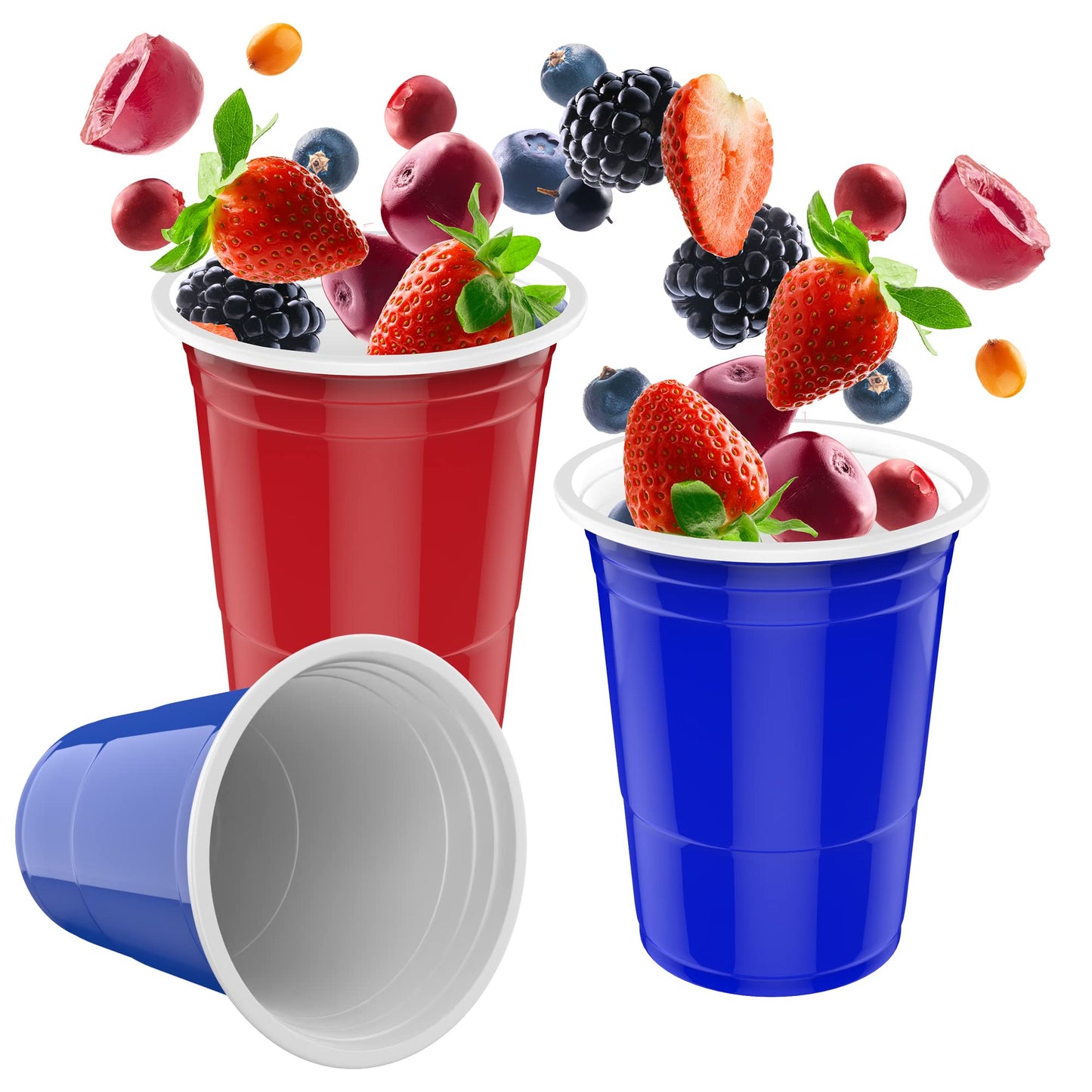 MOZOOSON 16 oz / 473ml cups, 100 pack, reusable plastic cups for camping, Christmas, birthdays, weddings, and parties.