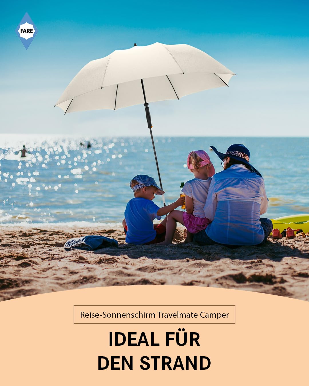 FARE Travel Sun Umbrella Travelmate Camper - Lightweight & Compact, UV Protection UPF50+, Ideal for Travel, Beach, Outdoor & Camping - Can also be used as a umbrella