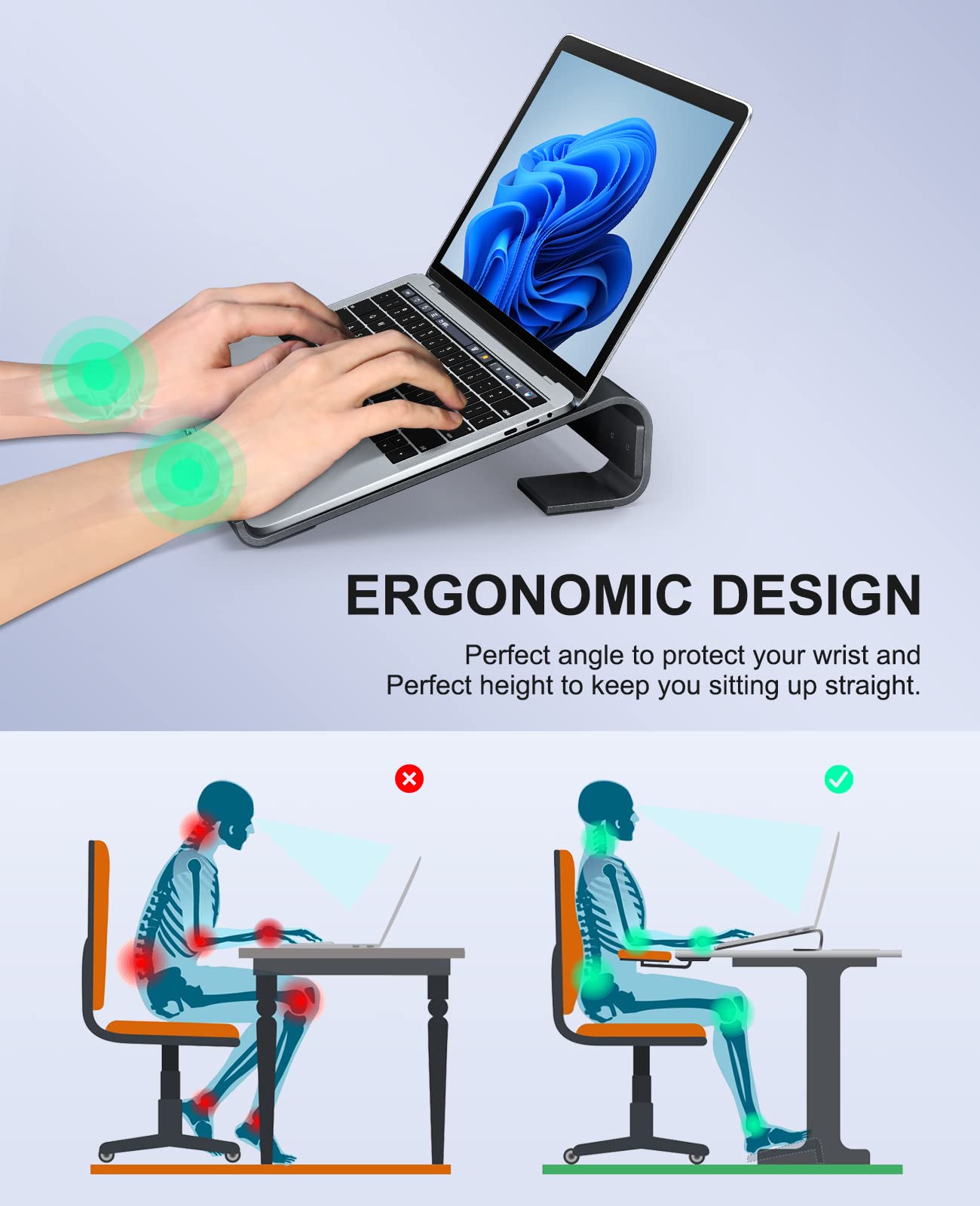 Soqool Laptop Stand, Ergonomic Laptop Holder for Desk, Aluminum Notebook Stand with Ventilation, Compatible with MacBook Air/Pro, Lenovo, Huawei, Acer, Dell, HP (10-17 inches)