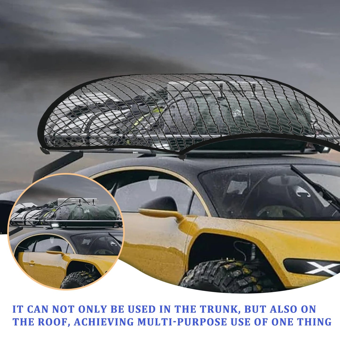 OMJMYY Trunk Net Luggage Net 80x100cm Extends to 210x140cm Trunk Storage Net for Car Roof with 4 ABS Hooks for Most Cars