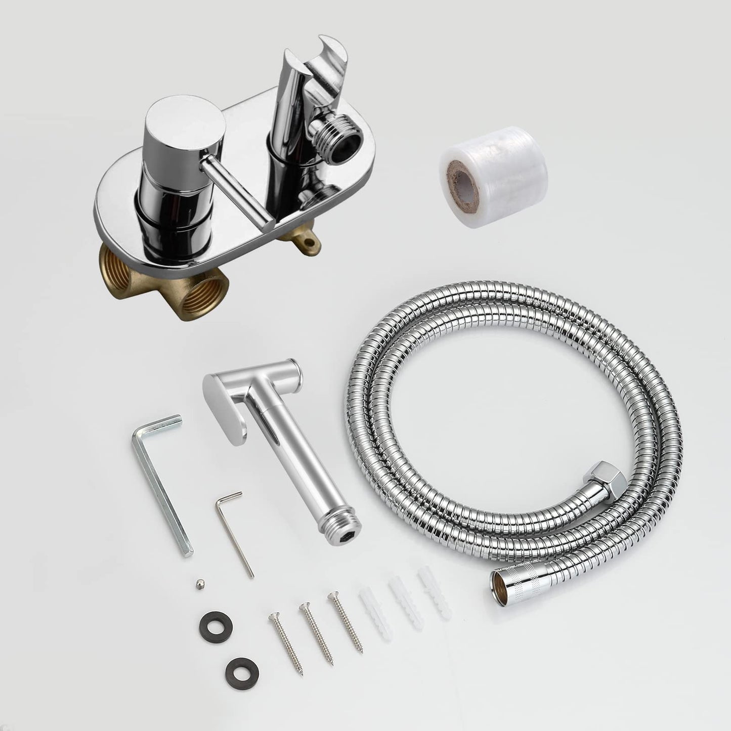 Ibergrif M22010 - Concealed WC-Bidet Hand Shower Set with shower and holder, hose, hot and cold water, chrome, silver