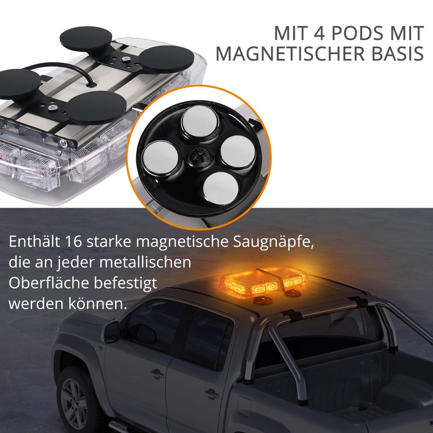 Justech 72 LED beacon 7 modes 12/24V flasher screw strong magnet amber warning light emergency strobe light recovery warning yellow roof light 36W 5m power cable control switch.