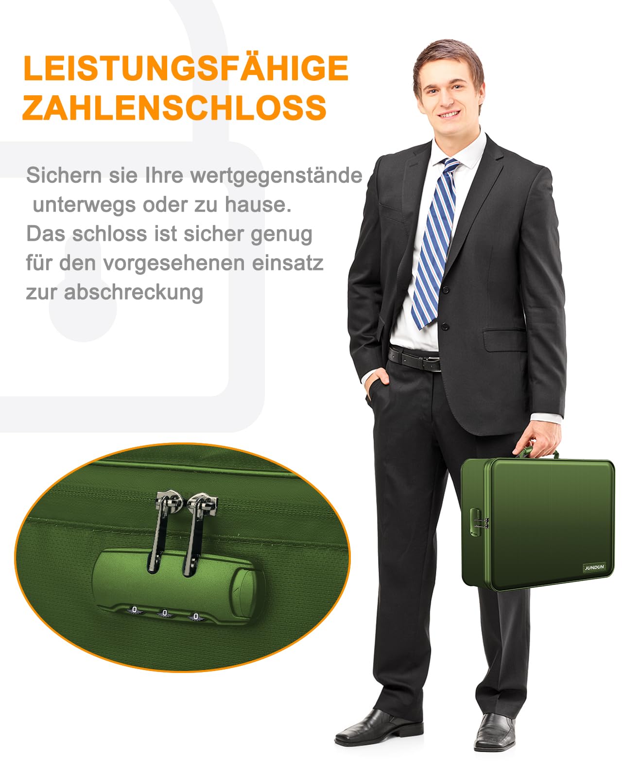 JUNDUN Document Organizer, Fireproof Document Bag with Lock, Document Storage Box with 7 Compartments, File Organizer, Portable Briefcase for Important Documents, File (Green)